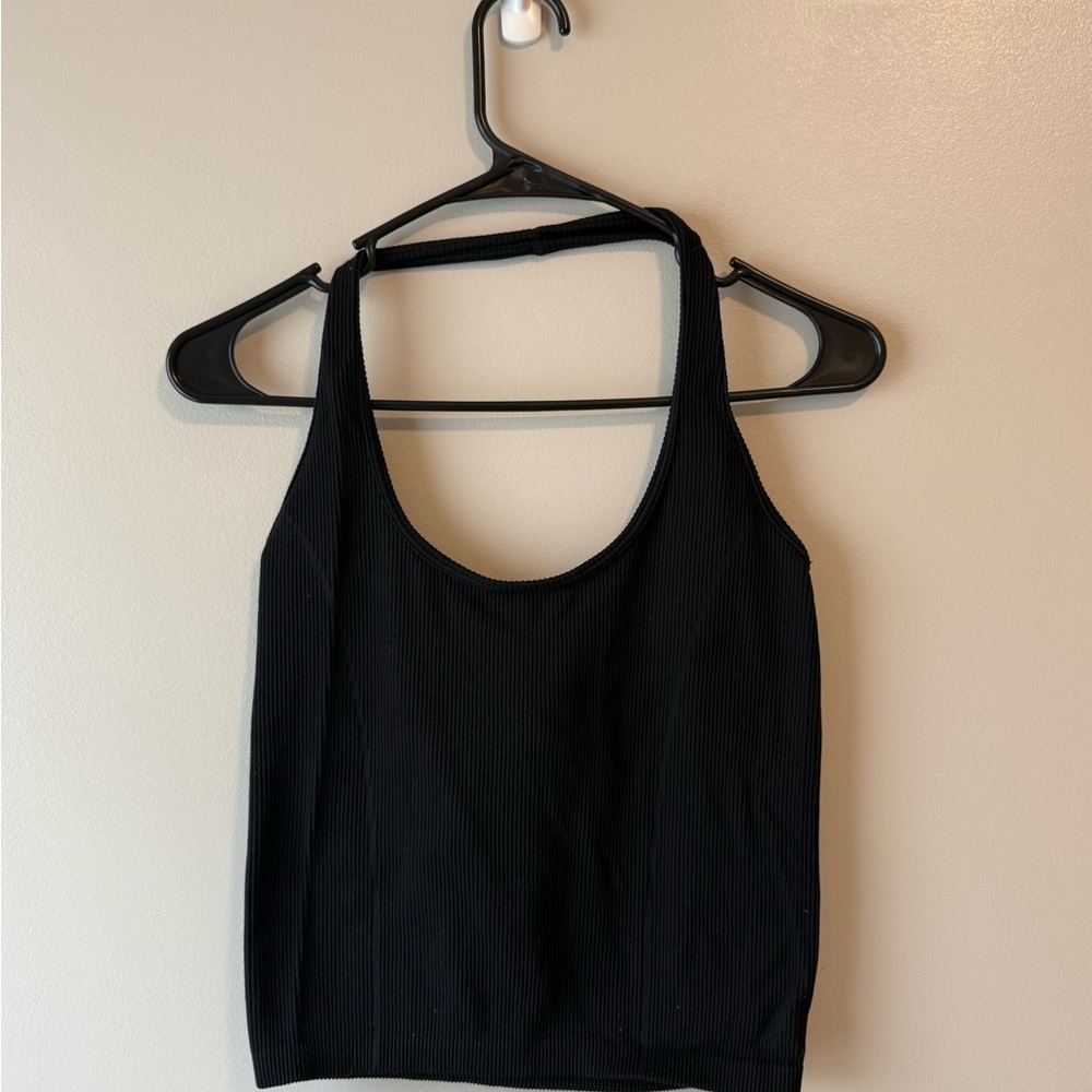 American Eagle Outfitters Black Ribbed Halter Tank